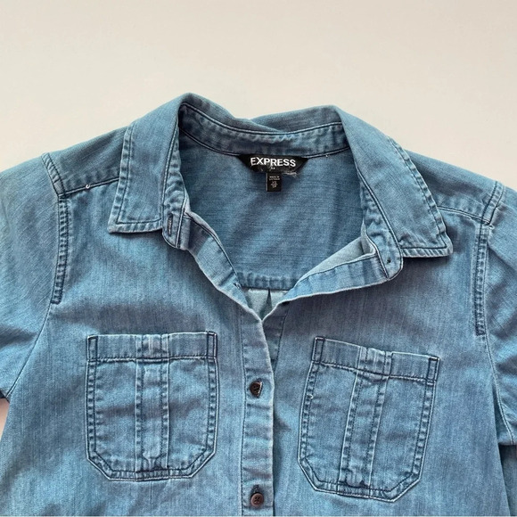 Express Long Sleeve Blue Button Up Cotton Casual Business Dress Shirt Size XS - Picture 2 of 9